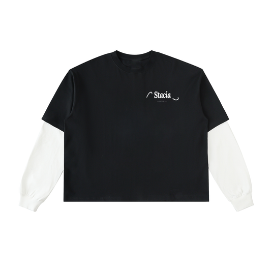 Stacia Layered Contrast Sleeve Cotton T-Shirt