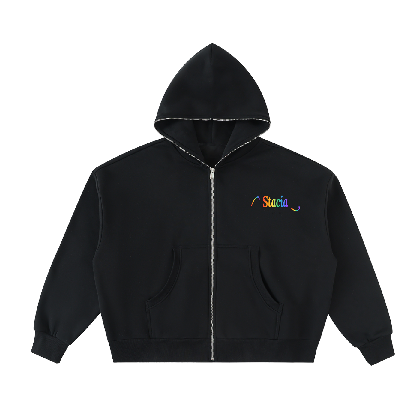 Stacia Heart Fleeced Full-Zip Boxy Hoodie