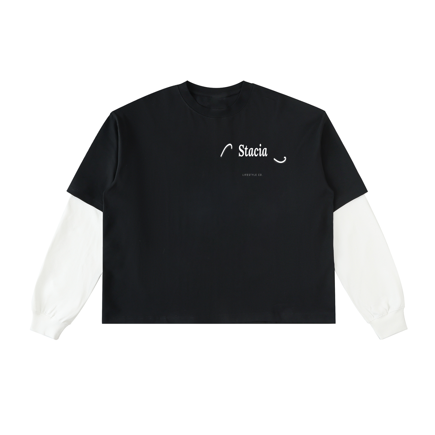 Stacia Layered Contrast Sleeve Cotton T-Shirt