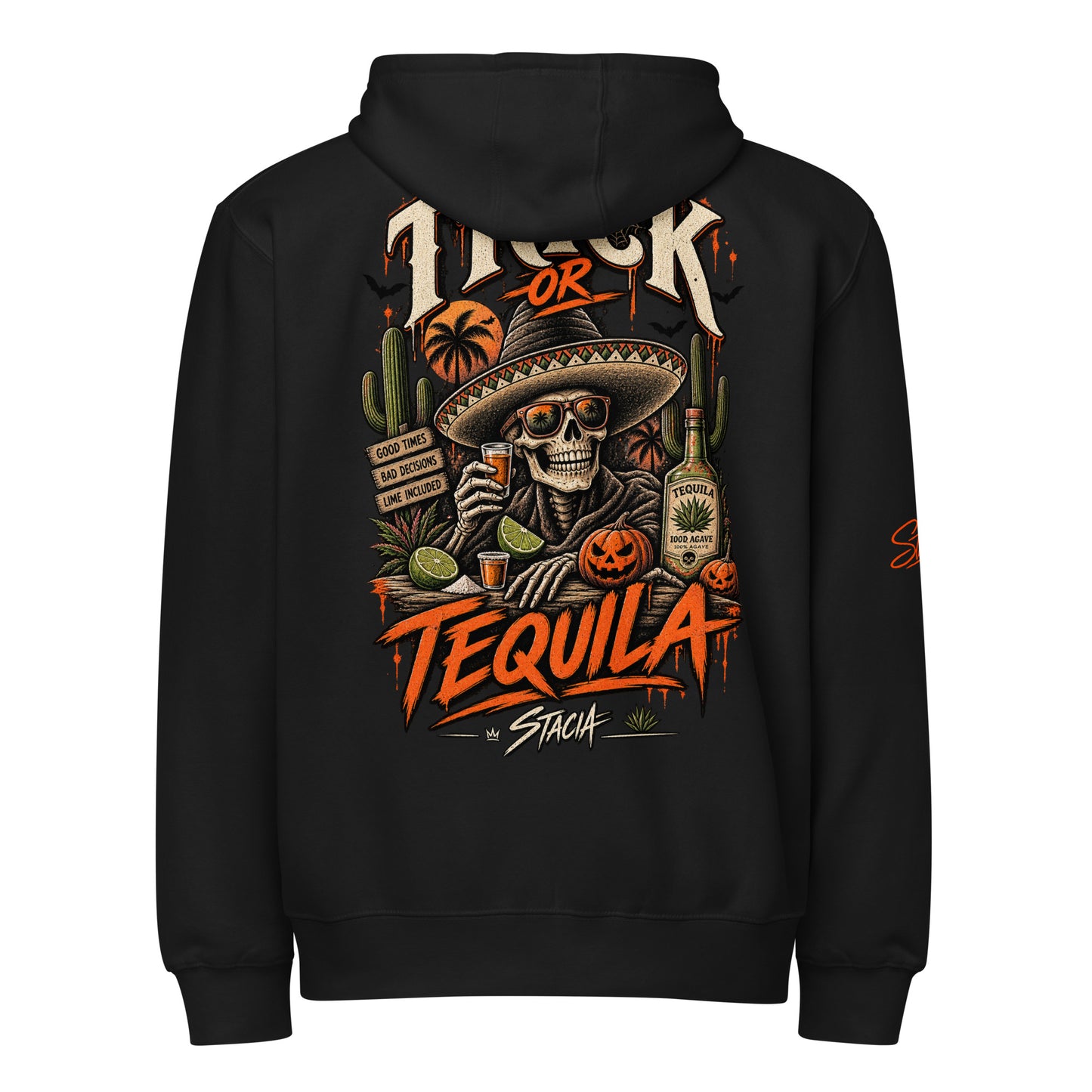 Trick or Tequila Zip Hoodie - STACIA graphic streetwear - front view